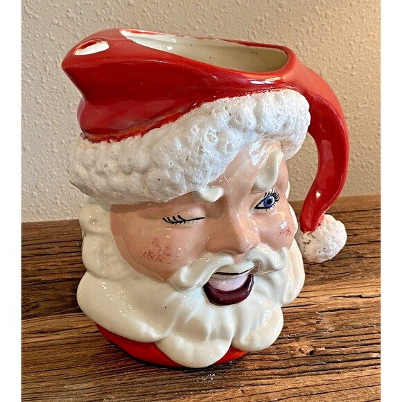 Vintage Winking Santa Claus Christmas Decoration Pitcher MCM Used - Picture 9 of 11